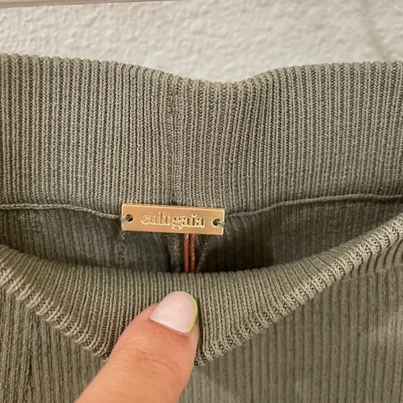 NWT Cult Gaia Linen Torina Sage Green Pants Wide Leg Ribbed
